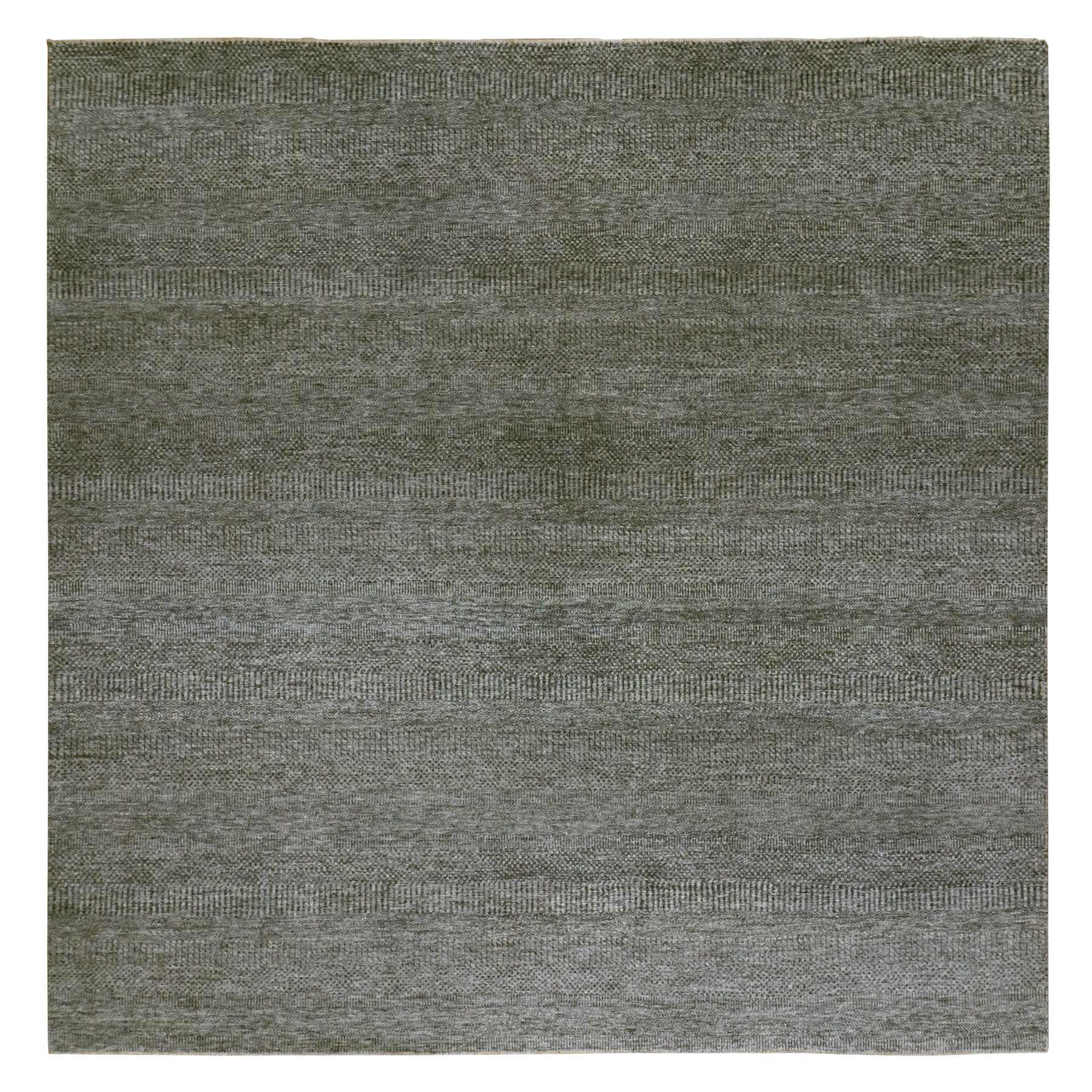 10'x10' Grandma Gray, Undyed Modern Grass Design, Tone on Tone, Hand Knotted, 100% Wool, Bohemian Square Oriental Rug